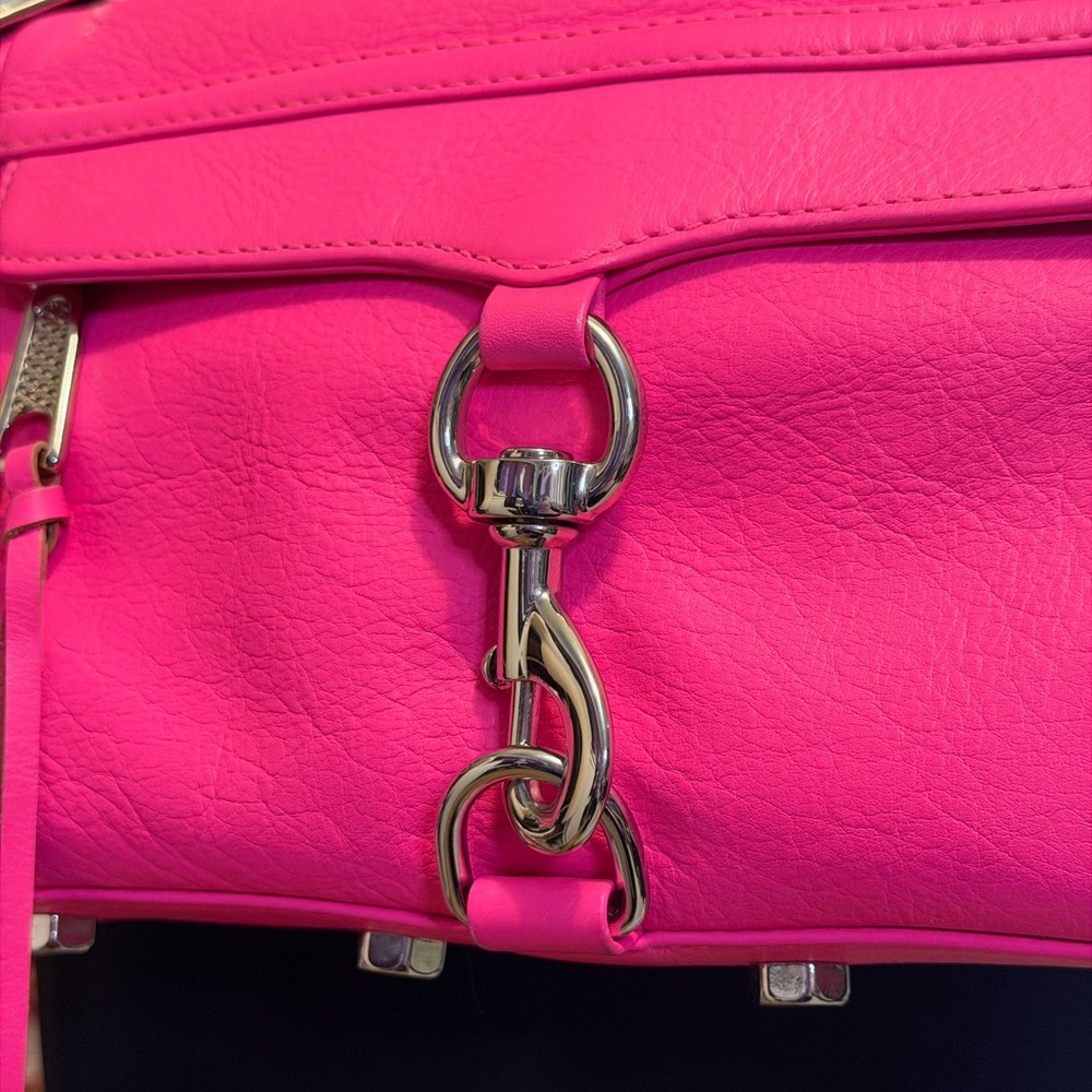 Rebecca Minkoff Mini M.A.C Electric Pink Leather Crossbody Bag Purse Chain Strap - Picture 7 of 17